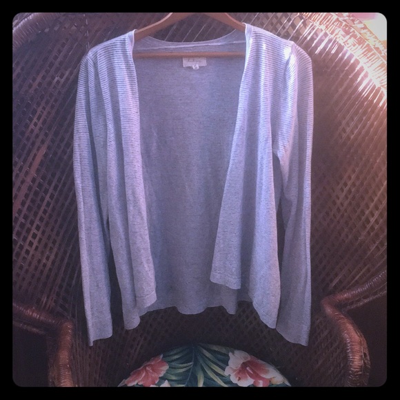 Loft Blue and White Striped Open Cardigan - Picture 1 of 5